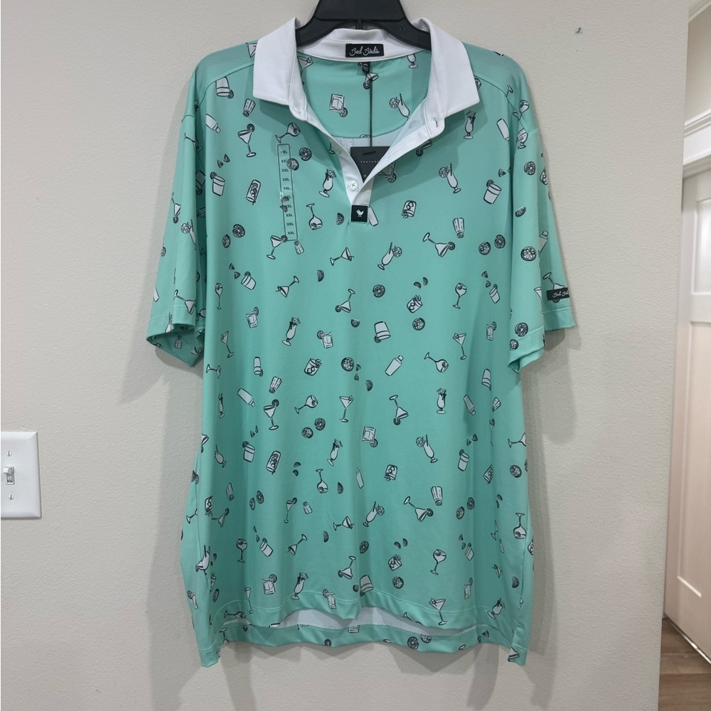 Bad Birdie Green Cocktail Print Polo